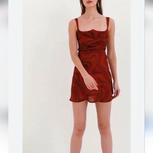 For Love And Lemons Red and Brown Swirl mini Dress Size XS  new with tags